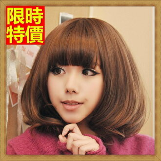 中短假髮 整頂假髮-蓬鬆微捲甜美可愛齊瀏海女美髮用品2色66ag33【獨家進口】【米蘭精品】