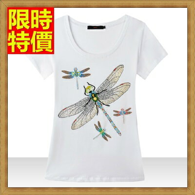 短袖T恤 串珠蜻蜓-原創精美手工純棉女上衣5色67z31【獨家進口】【米蘭精品】