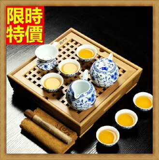 茶具組含茶壺+茶杯+茶海+茶盤-素雅青花瓷竹製小茶盤品茗茶具套組2款68ad17【浙江進口】【米蘭精品】