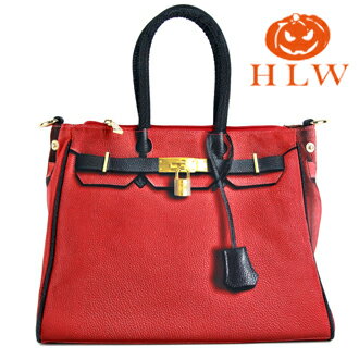 【HLW NY Print Bag 轉印包】設計鉑金系列 S型 紅黑拚色 側(肩)背包 HLW轉印包 綵情時尚精品