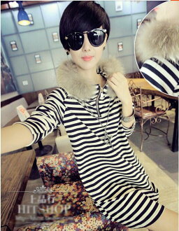 秋季時尚單色條紋毛邊帽새로운韓味련옷裙十天預購+現貨