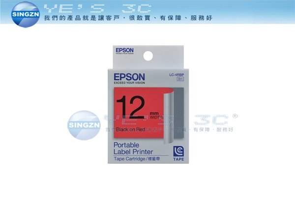「YEs 3C」全新 EPSON 愛普生 LC-4RBP 標籤帶 C53S625003 紅底黑字