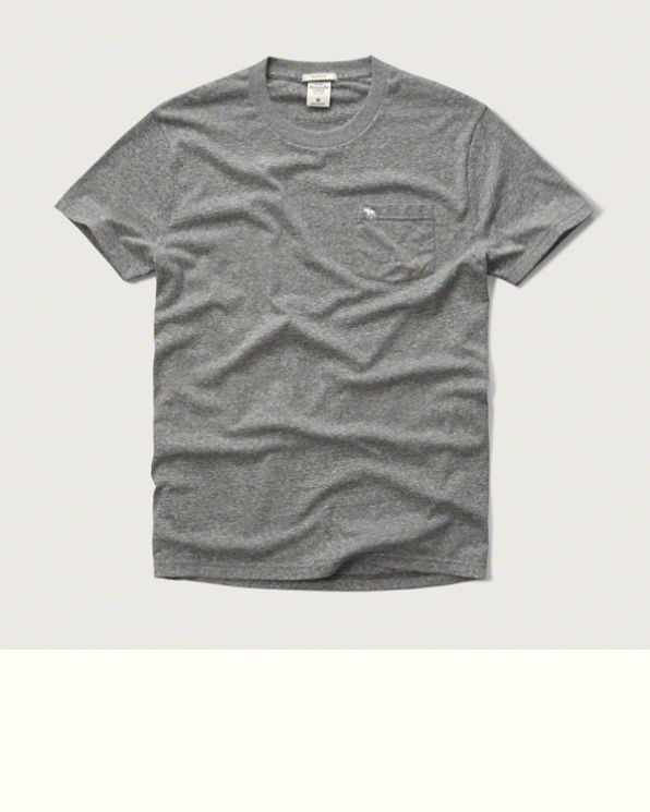 A&F 男 T-Shirt 短袖 上衣 素T 口袋 T恤(灰)