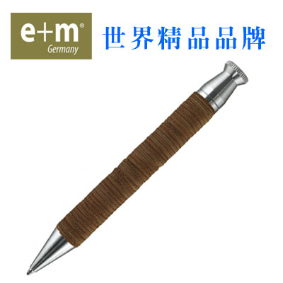 德國 E+M Holzprodukte 皮編黃銅金屬原子筆-深色 5011-065 / 支