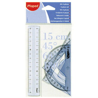 萬事捷【Maped】四件尺規組 ( 15cm 直尺 x 1支 + 三角板 x 2個 + 量角器 x 1個 )