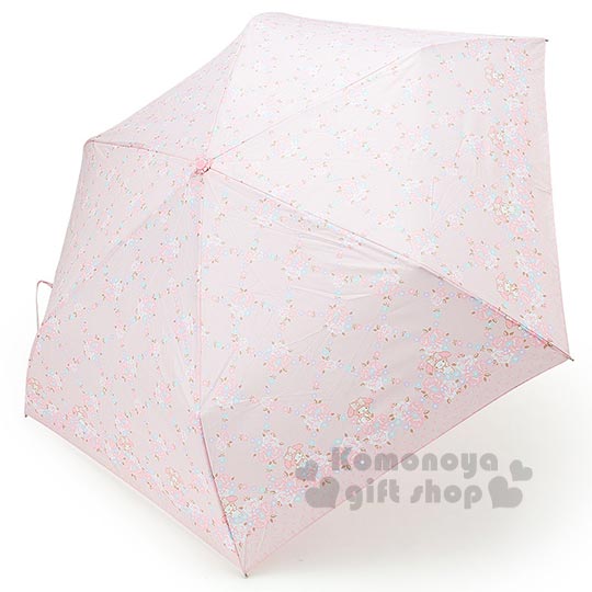 〔小禮堂〕美樂蒂 彎把折疊雨陽傘《粉.多動作.玫瑰滿版》攜帶方便折傘