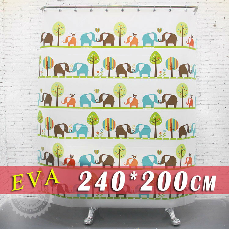 《喨晶晶生活工坊》m&m 默瑪 高品質EVA環保防水浴簾 大象 240*200 白底 不透 附掛勾