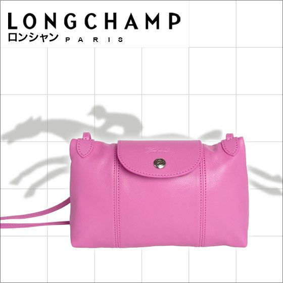 LONGCHAMP LE PLIAGE CUIR小羊皮斜背包櫻花粉1061 737