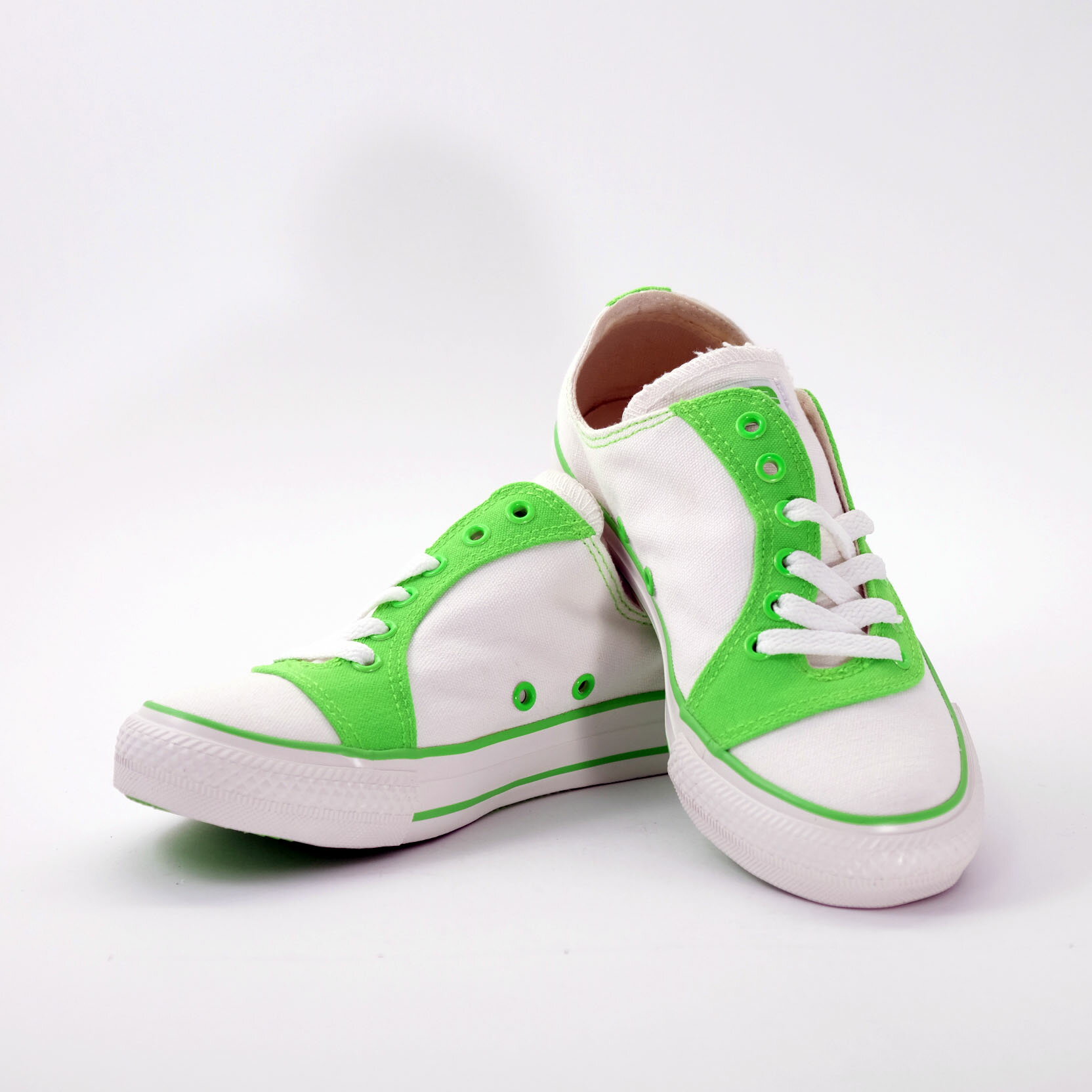 HOZ 低筒側邊開口設計款帆布鞋-螢光綠色35號