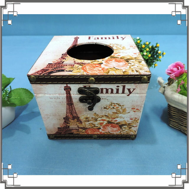 木製帆布方形面紙盒《PC12》鐵塔玫瑰木製紙巾盒 復古風 餐廳 民宿 居家布置◤彩虹森林◥