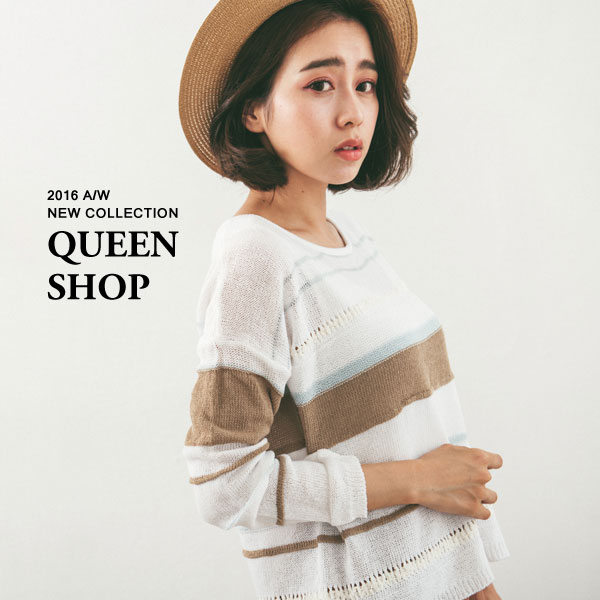 Ｑｕｅｅｎ Ｓｈｏｐ【01011887】不規則撞色橫條織紋針織衫 兩色售＊現貨+預購＊