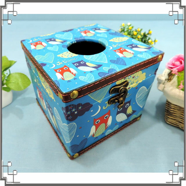 木製皮革方形面紙盒《LC10》貓頭鷹貼皮紙巾盒 收納盒 居家布置◤彩虹森林◥