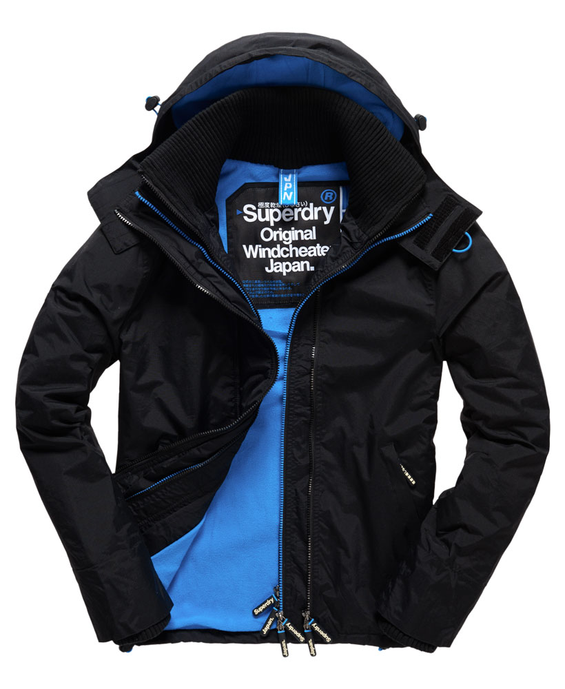 [男款] Outlet英國 極度乾燥 Pop Zip Hooded系列 男款 三層拉鍊 連帽防風衣夾克 黑色/登比藍