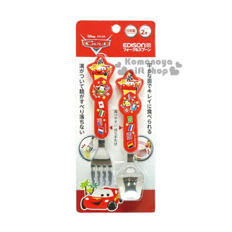 〔小禮堂〕迪士尼 閃電麥坤 CARS 日製造型叉匙組《紅.國旗》日本EDISON系列