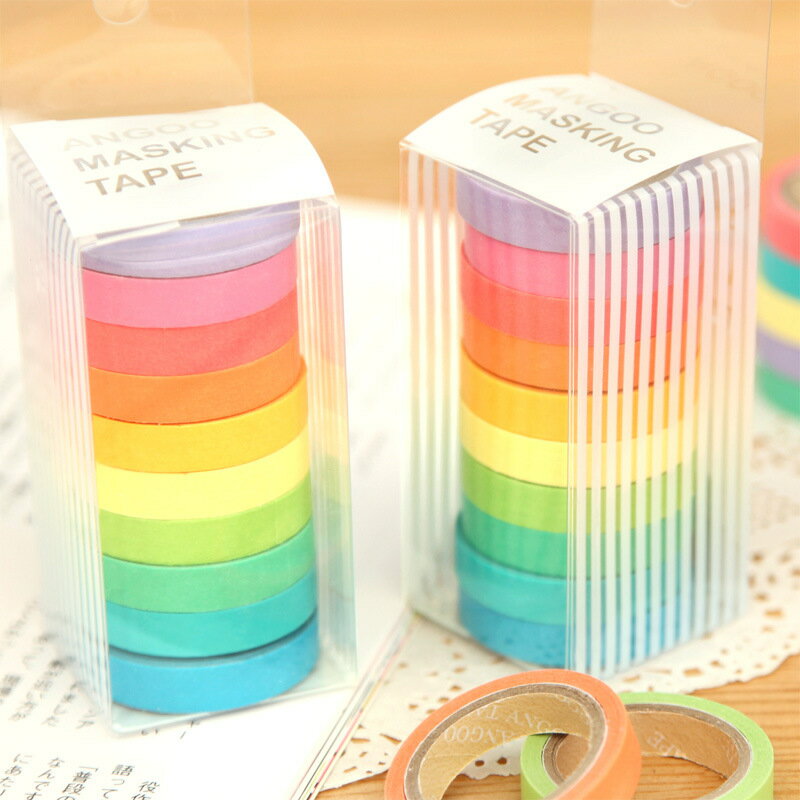 可愛糖果色 彩色日本紙膠帶 一盒10入#JO010005