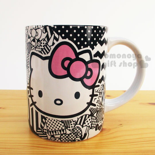 〔小禮堂〕Hello Kitty 陶瓷馬克杯《大.黑白.漫畫塗鴉.大臉.430ml》精美紙盒裝