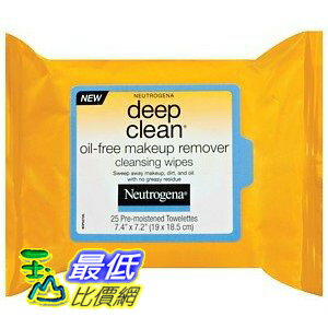 [美國直購ShopUSA] Neutrogena Deep 卸妝濕巾 Clean Oil Free Makeup Remover Cleansing Wipes, 25 Towelettes $555