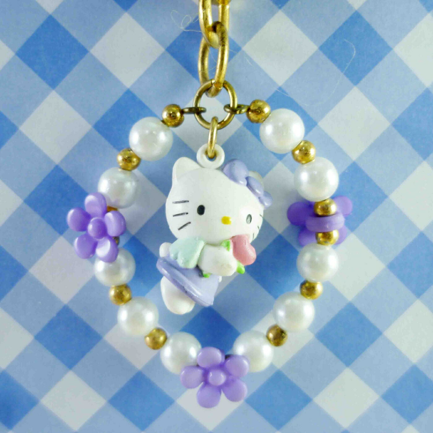 【震撼精品百貨】Hello Kitty 凱蒂貓 KITTY鑰匙圈-圓珠花-紫 震撼日式精品百貨