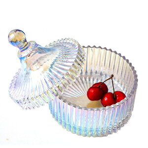 歐式多功能彩色玻璃帶蓋糖果罐首飾盒化妝棉收納巧克力罐家居擺件
