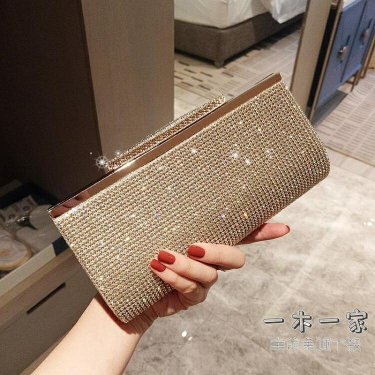 晚宴包 新款滿鉆包包鑲鉆手拿包晚宴包婚宴包聚會包包喜婆婆手包女包