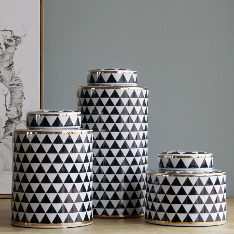 陶瓷器玄關收納描金家居創意歐式圓罐擺件家裝家飾裝飾飾品