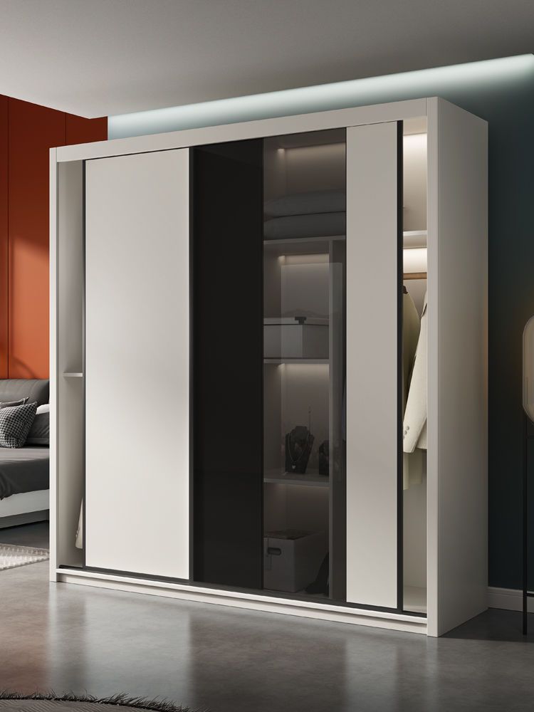 衣柜推拉門現代簡約家用臥室柜子經濟型出租房趟滑門木質大衣櫥