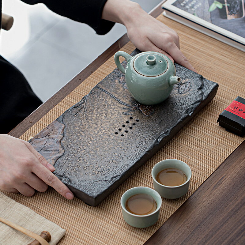 茶盤陶瓷儲水式家用托盤圓形茶海功夫茶具簡約瀝水盤干泡茶臺中式