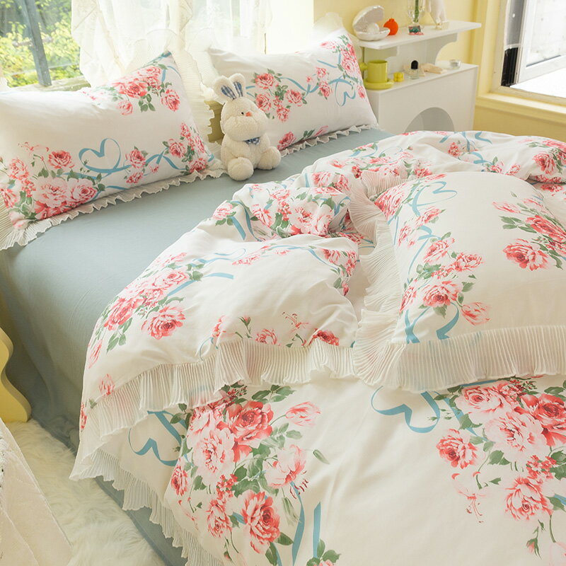 韓式四件套夏季床上三件套被套床單公主風仙氣春夏款被罩花女生4