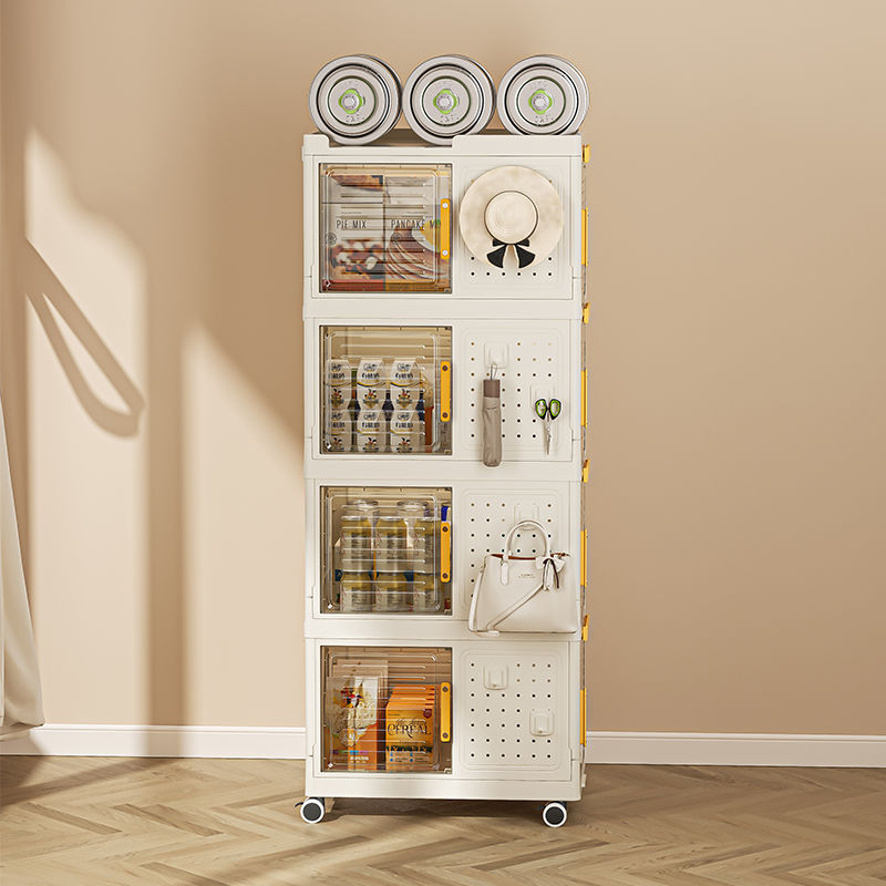 移動式折疊收納櫃 可移動摺疊收納櫃 收納櫃 衣櫃收納 鞋櫃收納櫃 折疊收納櫃 客廳收納櫃 櫥櫃收納 五層收納櫃洞洞板收納柜折疊收納箱家用客廳玩具零食儲物柜免安裝整理置物架 5