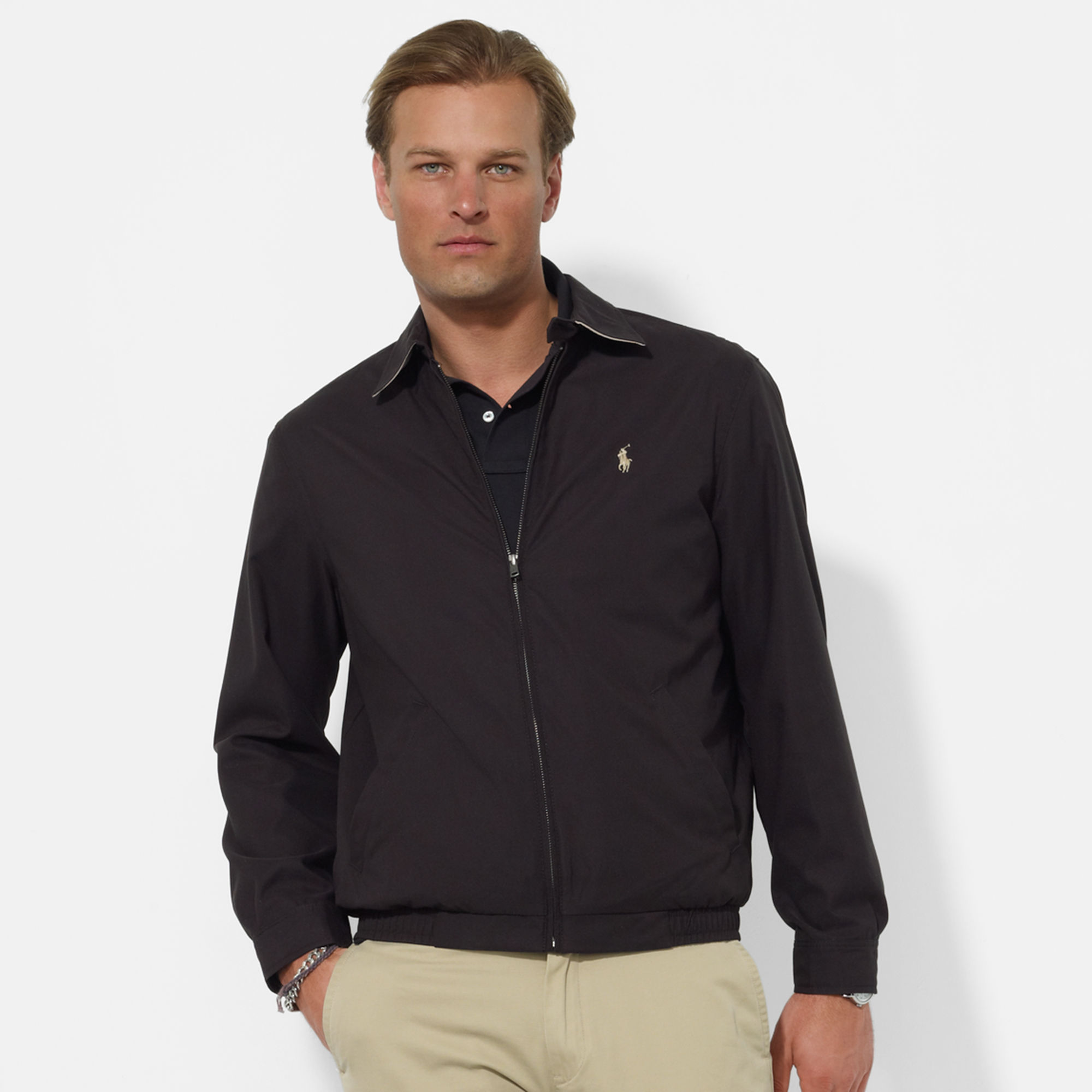 美國百分百【全新真品】Ralph Lauren 外套 RL 男 polo 專櫃款 立領夾克 風衣 黑色 XL號 B035