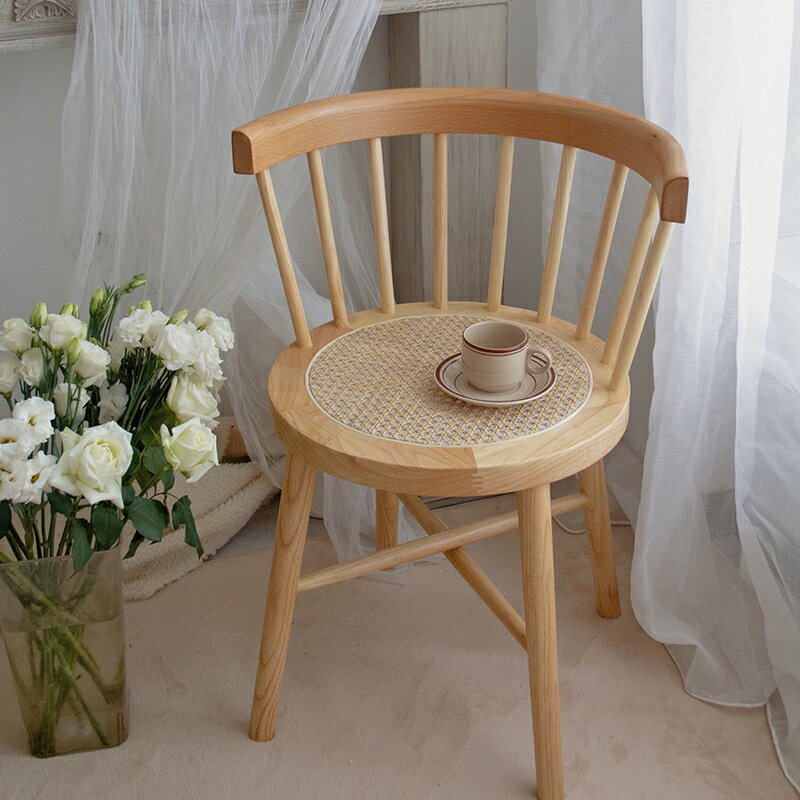 美式輕奢實木餐椅網紅化妝椅子ins臥室梳妝臺藤編凳子靠背溫莎椅