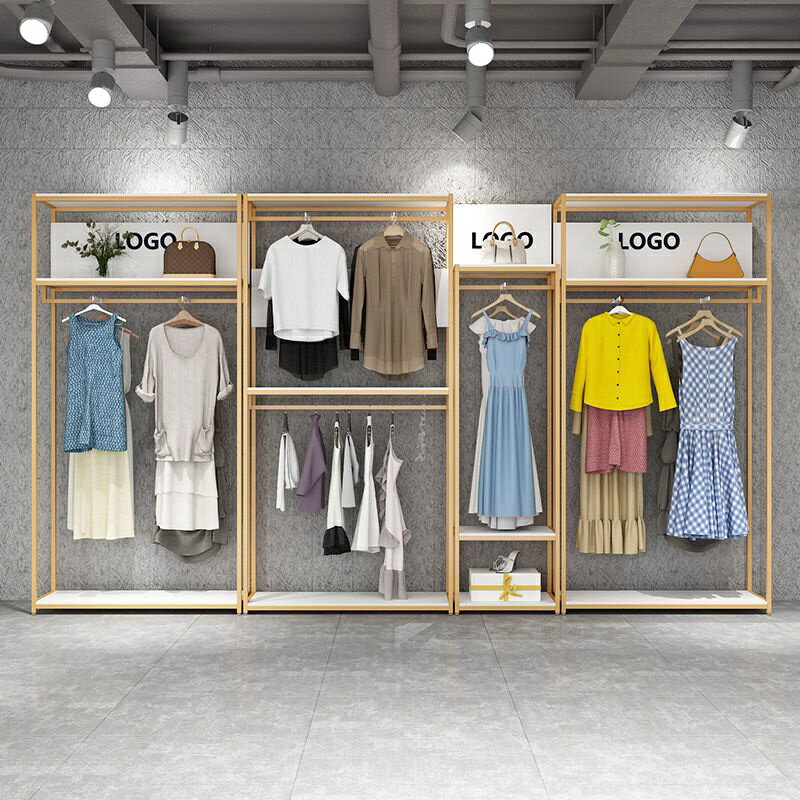 【優選百貨】服裝展示架服裝店貨架服裝店陳列架女裝店貨架置物架專用童裝店展示架落地式掛衣服架子置物架 收納櫃 木架 儲物架