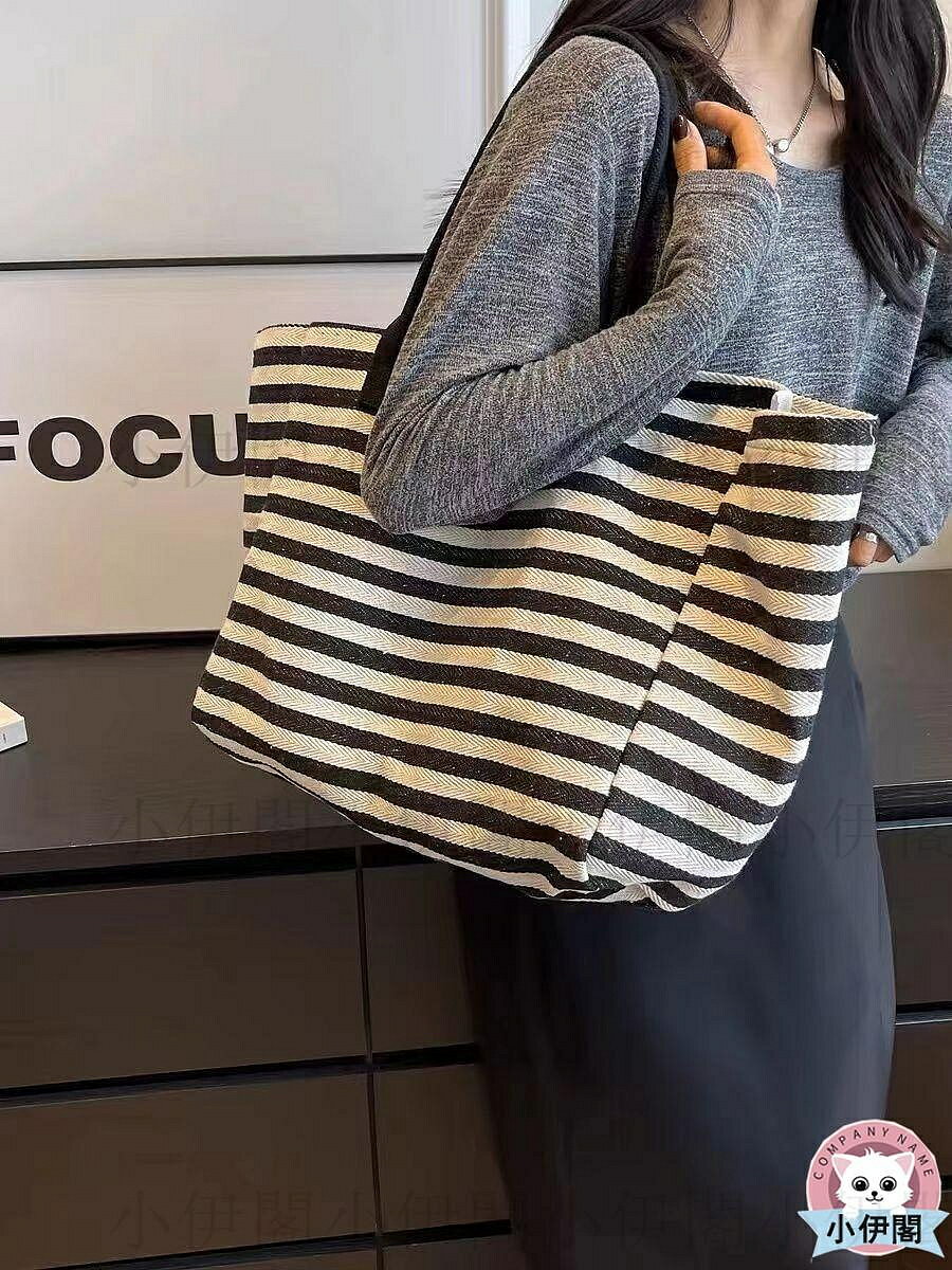 側背包 肩背包 通勤帆布包包女大容量手提袋包包新款條紋單肩媽咪托特=大包/單肩包/背包/其他包包 1