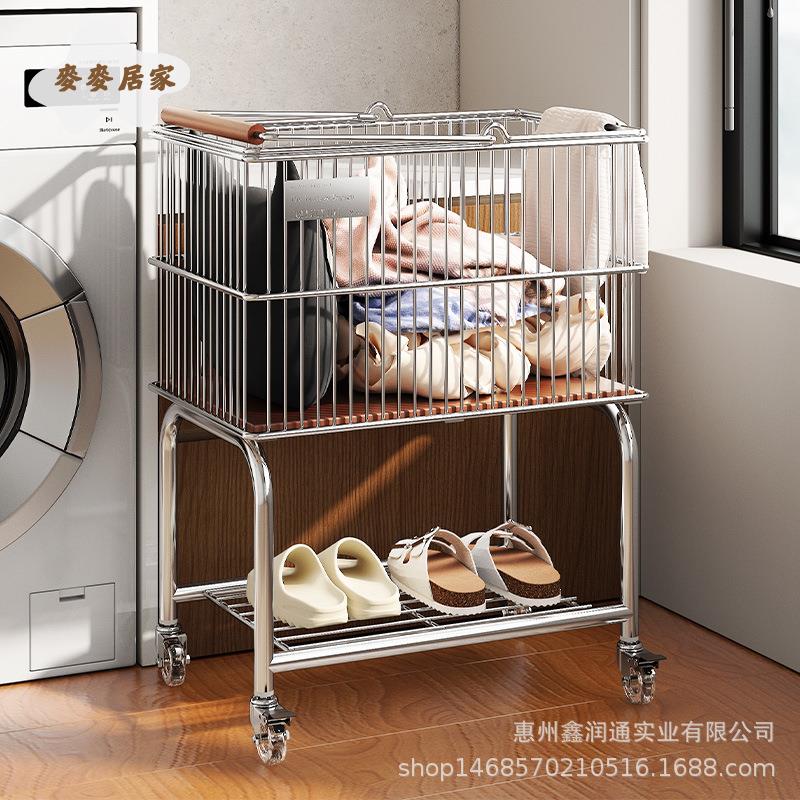 中古風臟衣簍家用浴室衣服 收納筐 洗衣籃子夾縫小推車 置物架[DD0428008]