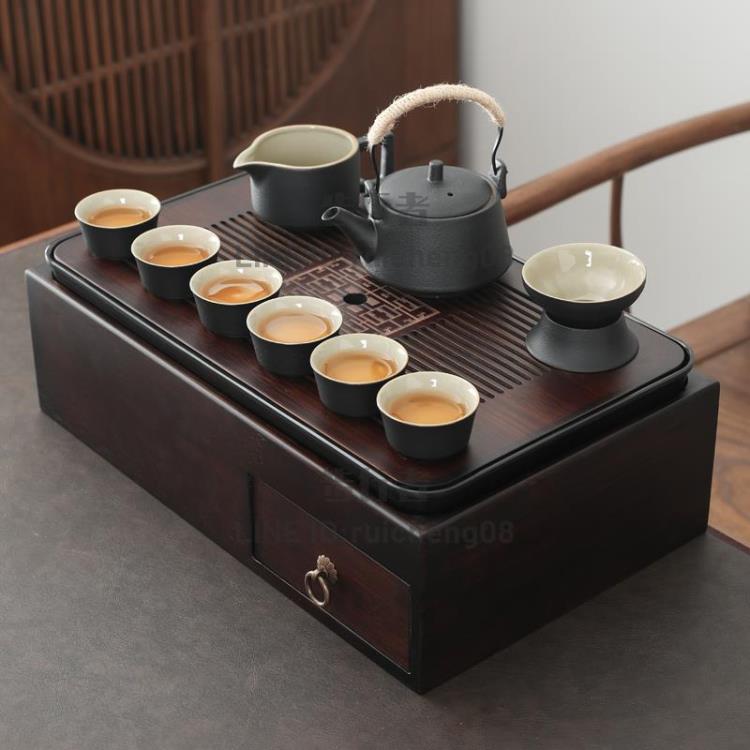 多功能收納盒茶盤大號日式風格功夫茶具茶臺託盤家用復古【步行者戶外生活館】