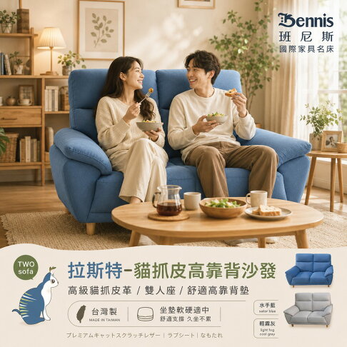 拉斯特雙人貓抓皮革沙發 /班尼斯國際名床 3