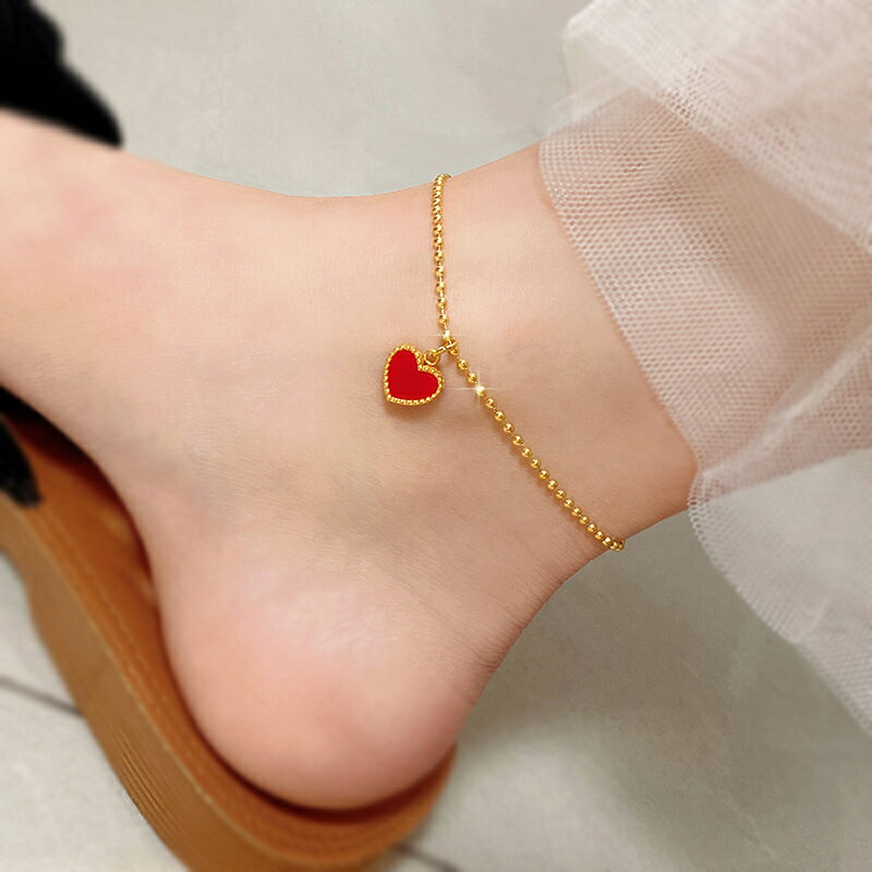 Givenivan 雙面愛心腳鏈女ins冷淡風森系簡約新款網紅性感玉足鏈