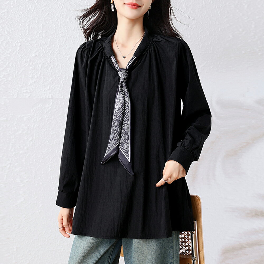 ＊ORead＊簡約百搭長袖上衣(黑色L~5XL)