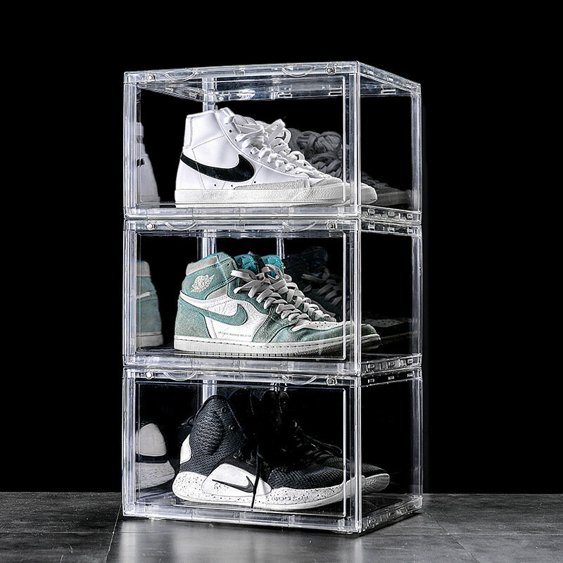 aj亞克力鞋盒透明發光籃球鞋子收納盒防氧化網紅鞋墻塑料鞋架鞋柜