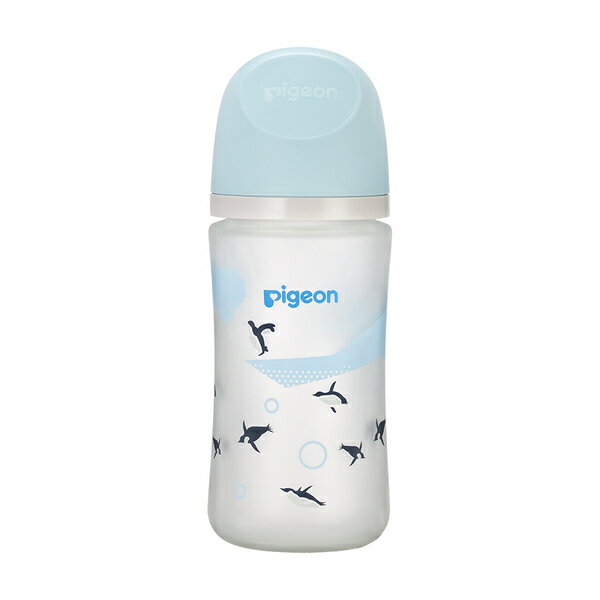 【愛吾兒】貝親Pigeon第三代母乳實感矽膠護層寬口玻璃奶瓶240ml-企鵝(M奶嘴)