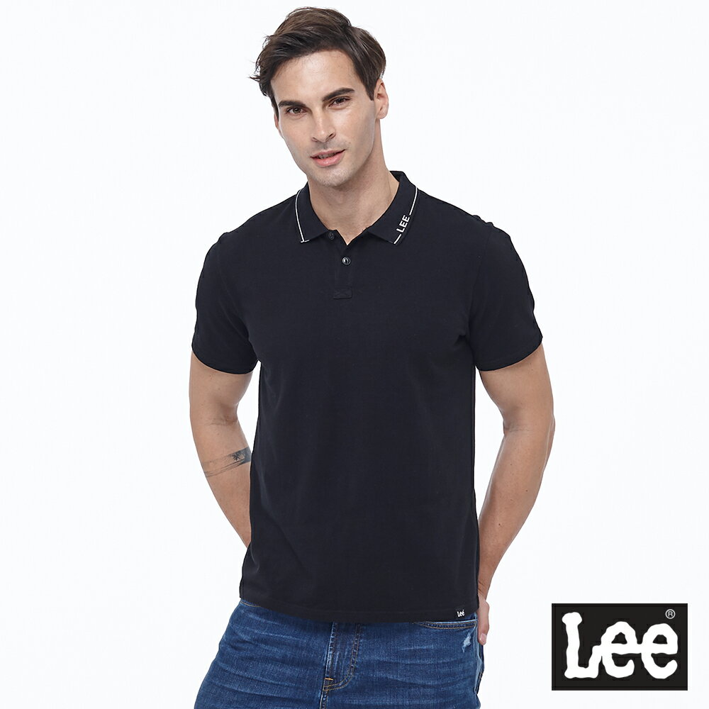 Lee 領口Lee Logo素色短袖POLO衫 男款 黑