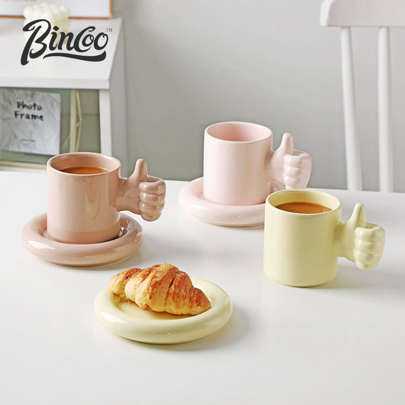 Bincoo馬克杯設計感小眾點贊陶瓷杯子情侶喝水杯一對咖啡杯碟套裝