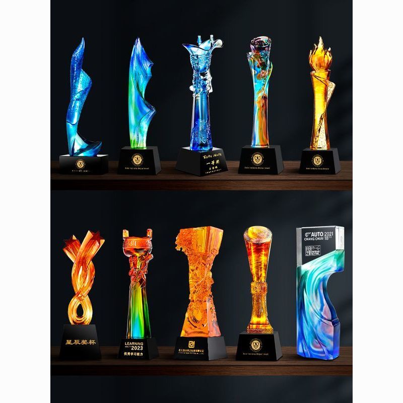 客製獎杯 獎座 冠軍杯 琉璃獎杯定制定做創意高檔水晶退休紀念優秀員工活動頒獎古法訂制