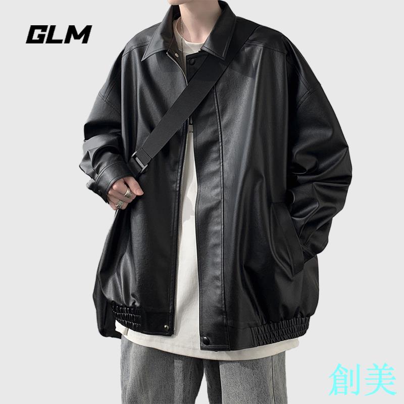 森馬集團品牌GLM黑武士機車pu皮衣外套男春秋美式復古重磅夾克-創美