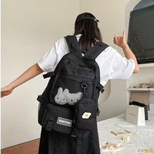 小V優購大容量多口袋工裝雙肩包 防潑水後背包 贈小包 可放15.6吋筆電 學生書包 休閒後背包 旅行雙