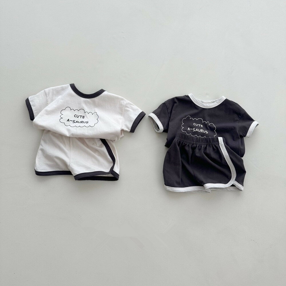 嬰兒衣服2024夏季新款韓版童裝兒童夏裝寶寶字母套裝