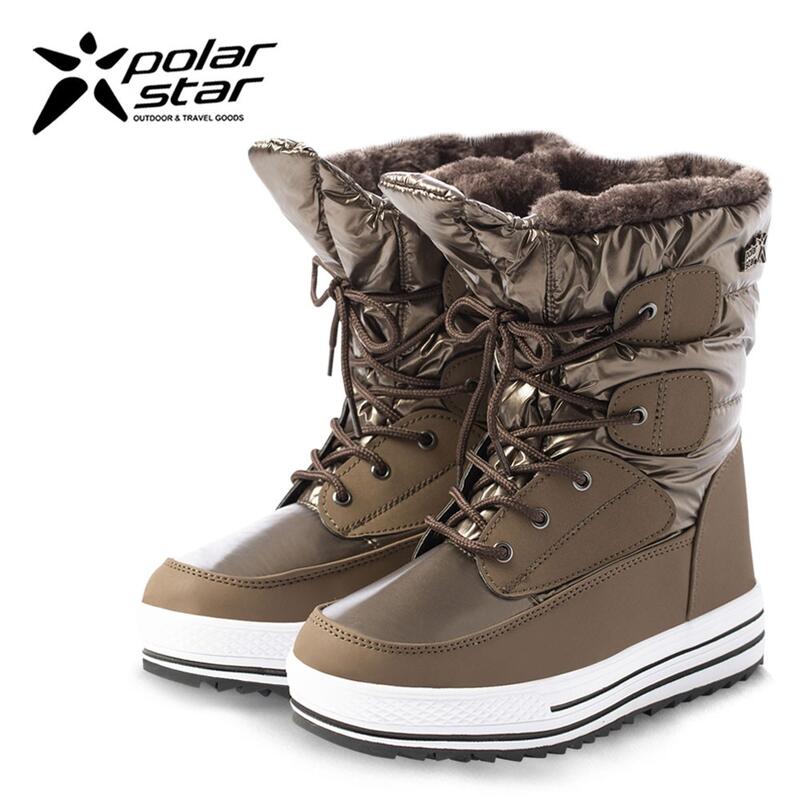 PolarStar 女 防潑水短筒保暖雪鞋 底筒雪靴『銅金 P16656 雪鞋.雪靴 內厚鋪毛