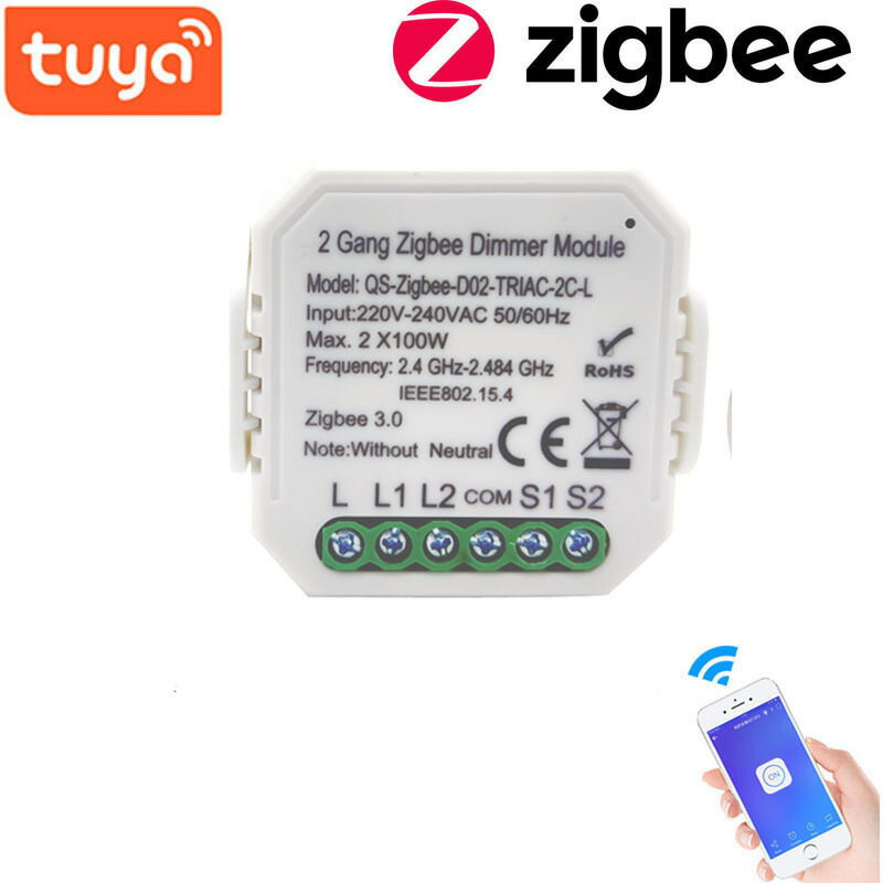 Tuya塗鴉智慧方案 二路ZigBee調光通斷器 智能家居改裝模組單火版