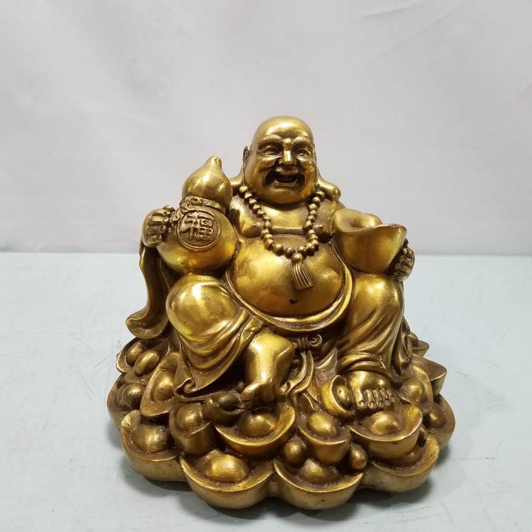 金錢元寶彌勒佛擺件招財進寶黃金袋彌勒佛客廳辦公室店鋪開業禮品