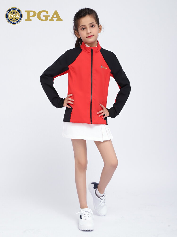 美國PGA兒童高爾夫外套女童青少年服裝衣服春秋季立領防風衣上衣
